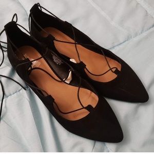 Black lace up flats